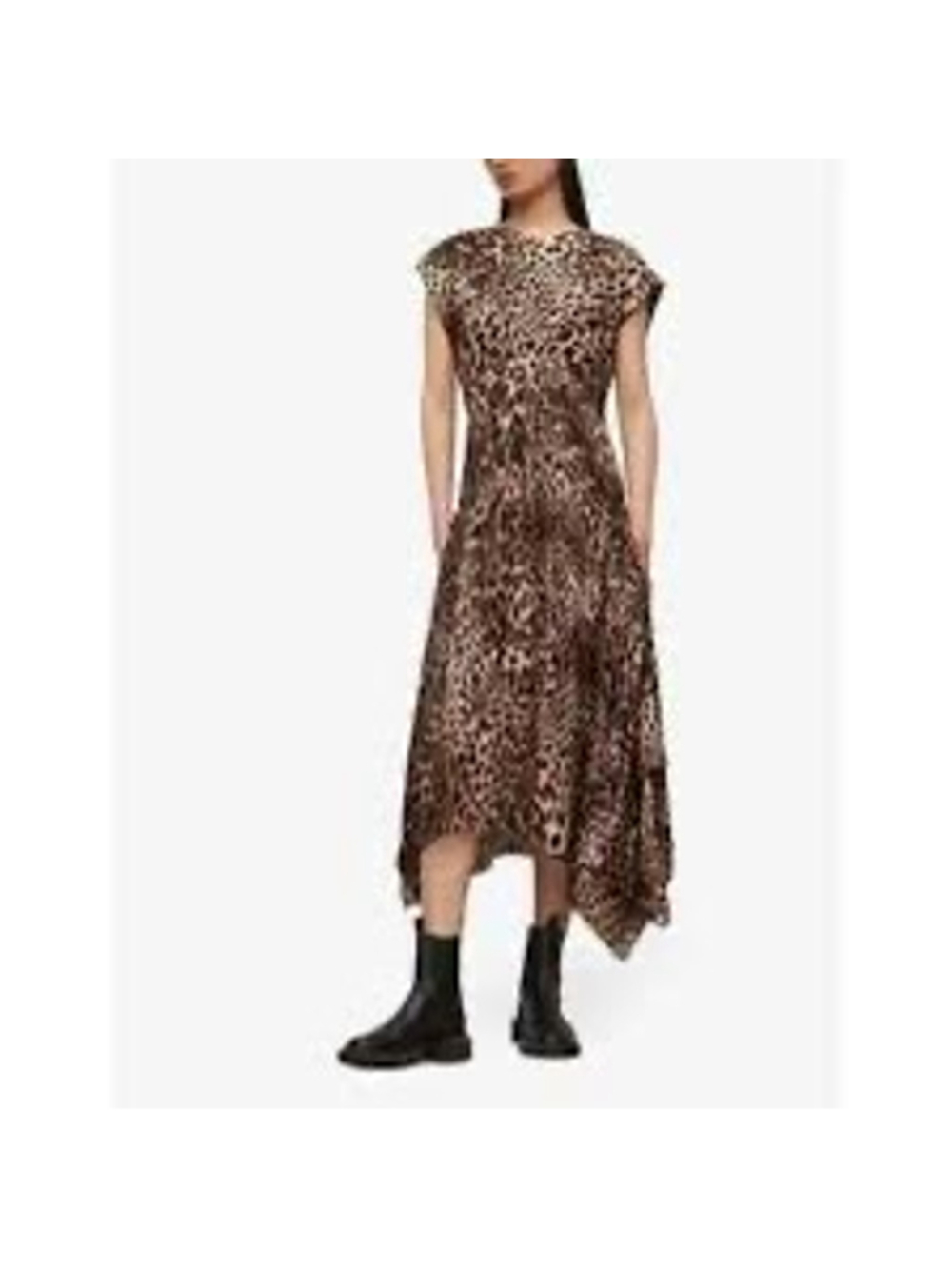 All Saints Gianna Leopard Print Woven Handkerchief Hem Midi Dress Women's Size 8